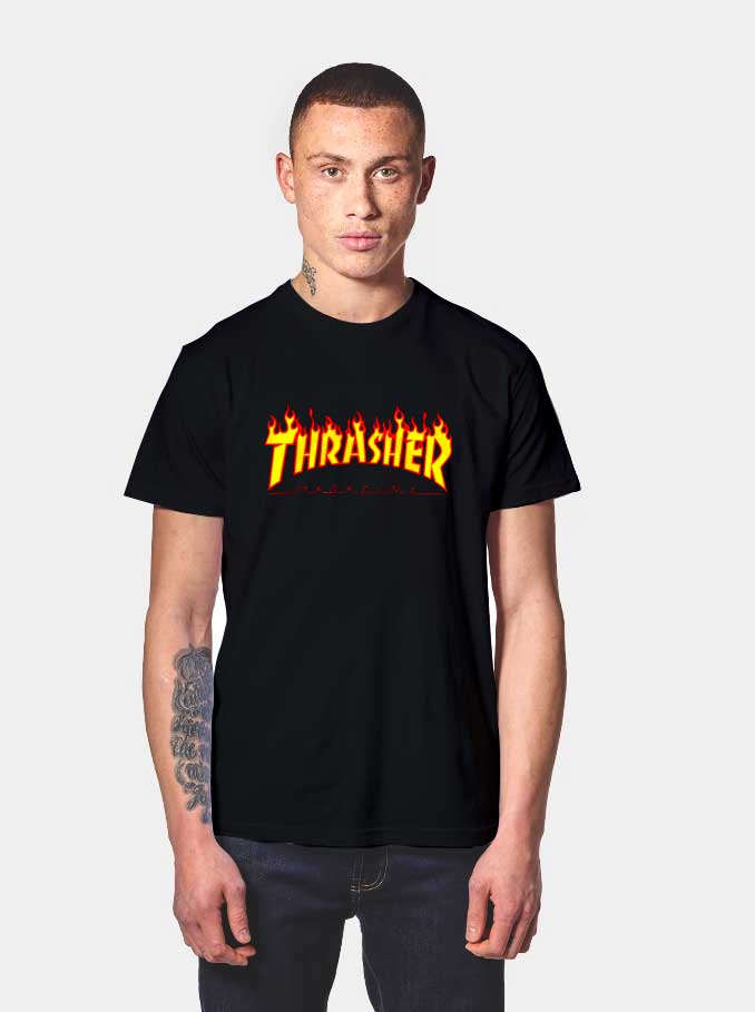Trend Fashion Thrasher Magazine Fire Flame T Shirt Streetwear Outfit