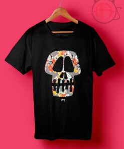 Stussy Black Skull Flowers T Shirt