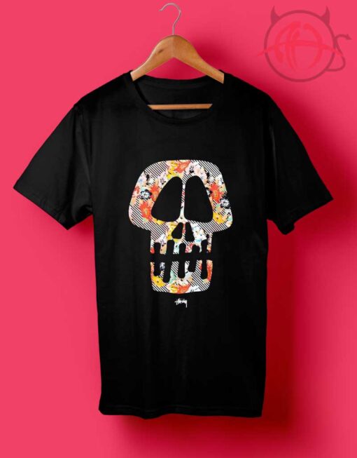 Stussy Black Skull Flowers T Shirt