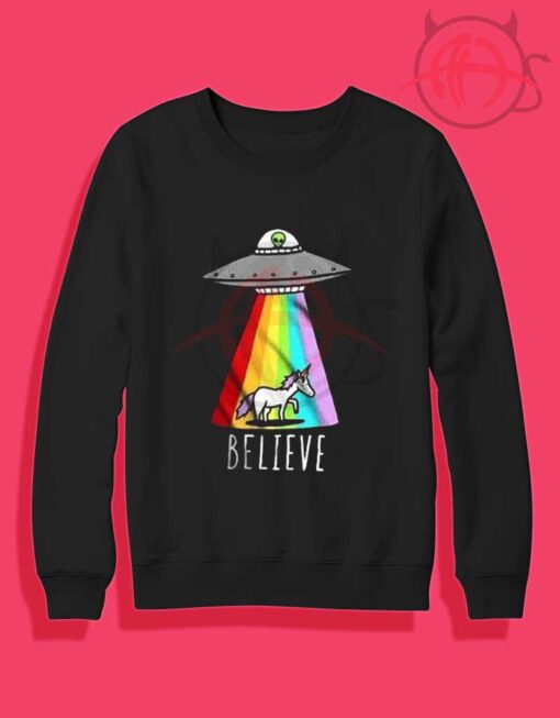 Alien And Unicorn Believe Crewneck Sweatshirt