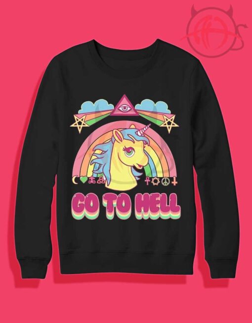 GO TO HELL Unicorn Rainbow Crewneck Sweatshirt