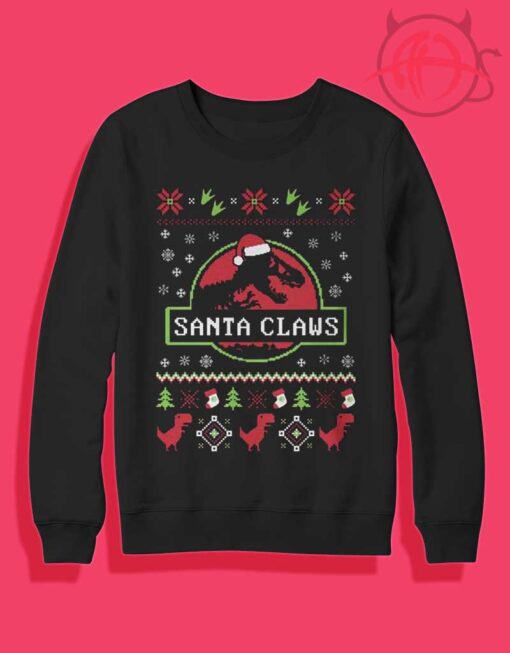 Santa Claws Jurassic Park Ugly Crewneck Sweatshirt