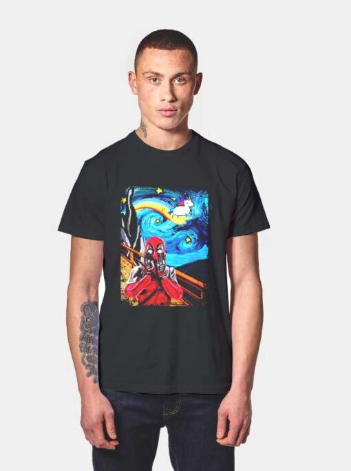 Deadpool Scream Unicorn Starry Night T Shirt