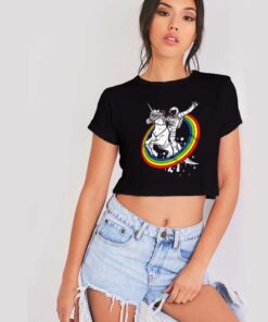 Astronaut Riding Unicorn Crop Top Shirt