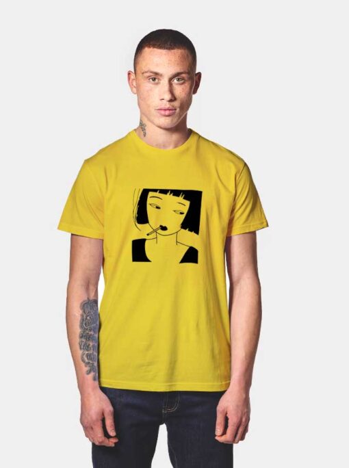 Smoking Girl Anime Yellow T Shirt