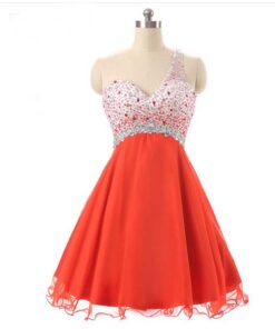 Red Chiffon one shoulder Short Prom Dresses