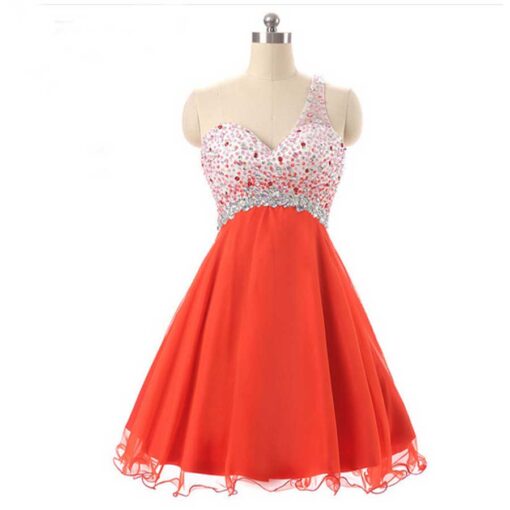 Red Chiffon one shoulder Short Prom Dresses