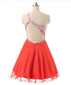 Red Chiffon one shoulder Short Prom Dresses1