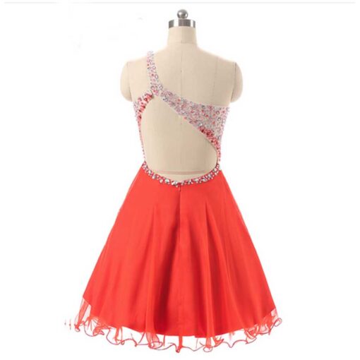 Red Chiffon one shoulder Short Prom Dresses1