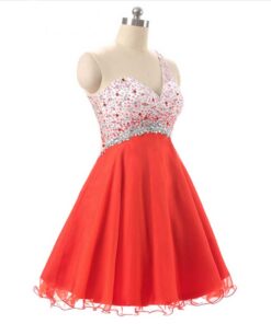 Red Chiffon one shoulder Short Prom Dresses2