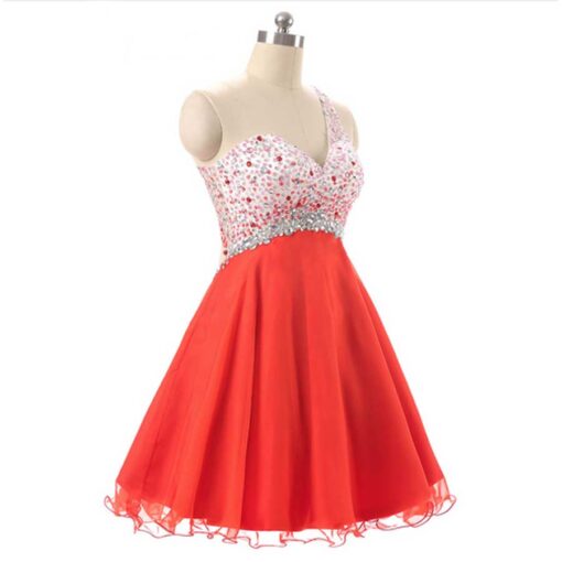 Red Chiffon one shoulder Short Prom Dresses2