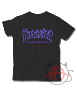 Thrasher Blue Flame Black Youth T Shirt