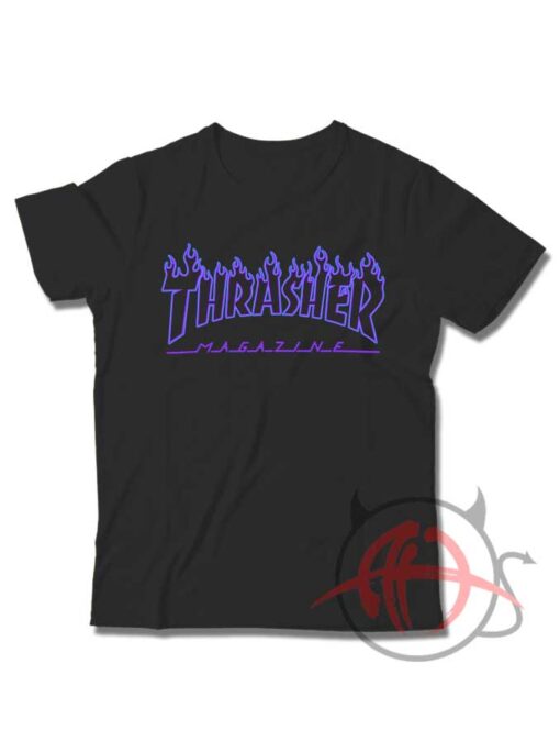 Thrasher Blue Flame Black Youth T Shirt