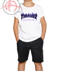 Thrasher Blue Flame Black Youth T Shirt