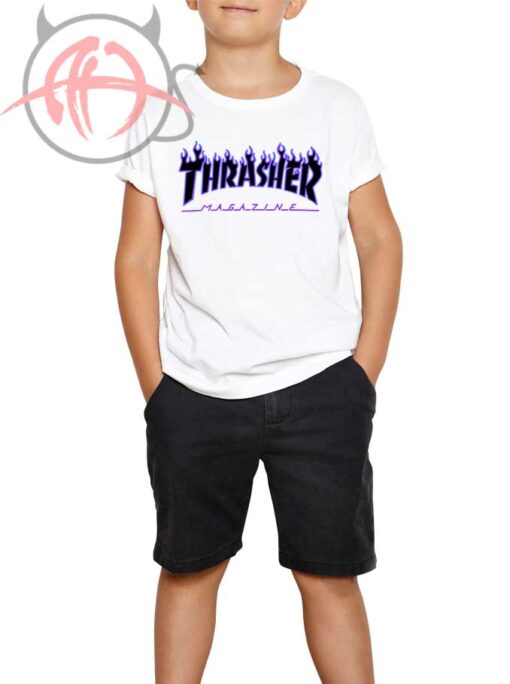 Thrasher Blue Flame Black Youth T Shirt
