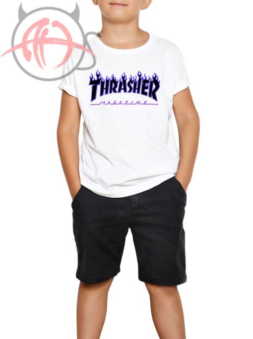 Thrasher Blue Flame Black Youth T Shirt1