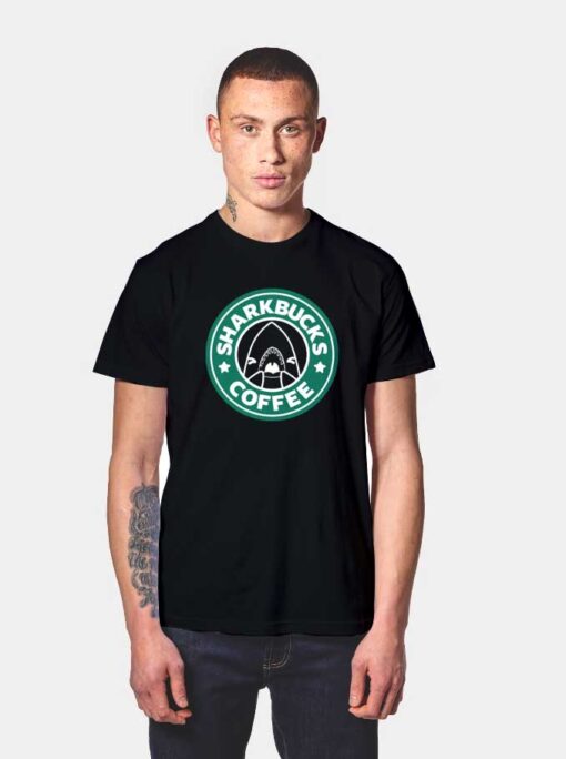 Sharkbucks Coffee Logo T Shirt