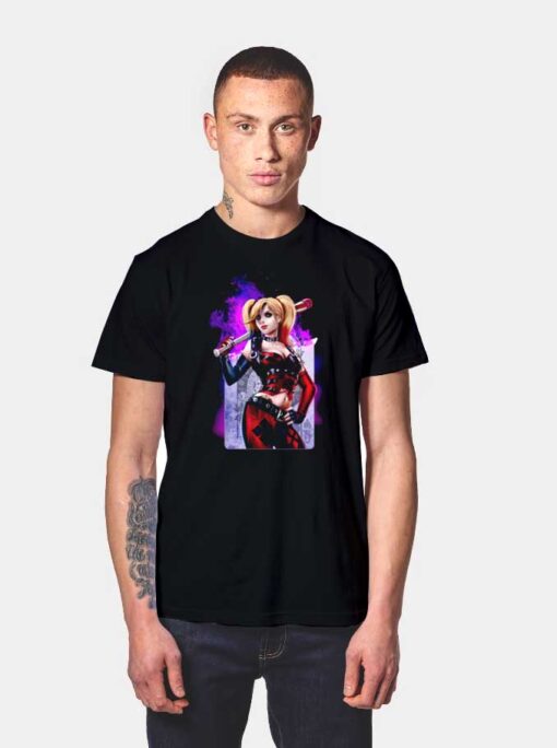 Harley Queen In Blue Flame T Shirt