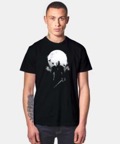 The White Wolf Man With Fullmoon Background T Shirt
