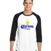 Fuck The Corona Virus Middle Hand Beer Logo Raglan Tee