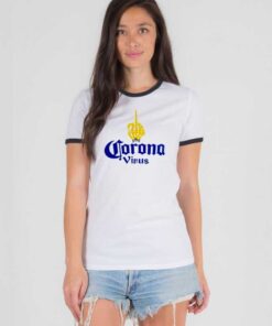 Fuck The Corona Virus Middle Hand Beer Logo Ringer Tee