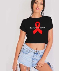 HIV Aids Know Your Status Red Ribbon Logo Crop Top Shirt