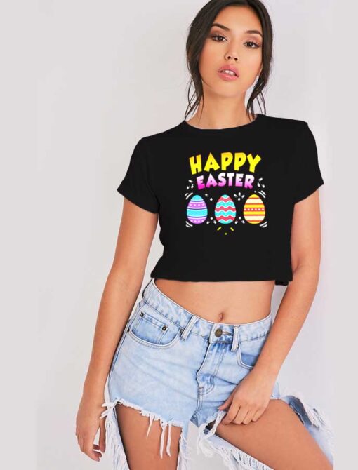 Happy Easter Day Colorful Egg Hunting Logo Crop Top Shirt