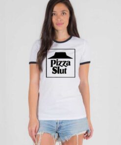 Pizza Slut Delivery Funny Logo Ringer Tee
