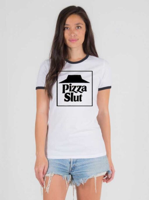 Pizza Slut Delivery Funny Logo Ringer Tee
