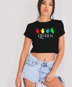 Queen Band Colorful Member Face Logo Crop Top Shirt
