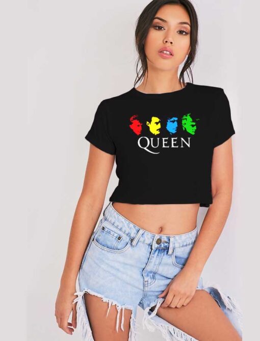 Queen Band Colorful Member Face Logo Crop Top Shirt
