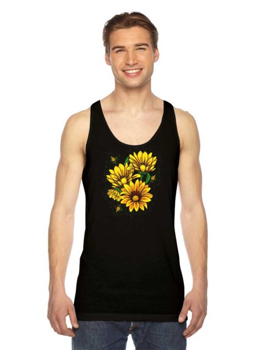 Yellow Sunflower Floral Watercolor Art Tank Top