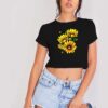 Yellow Sunflower Floral Watercolor Art Crop Top Shirt