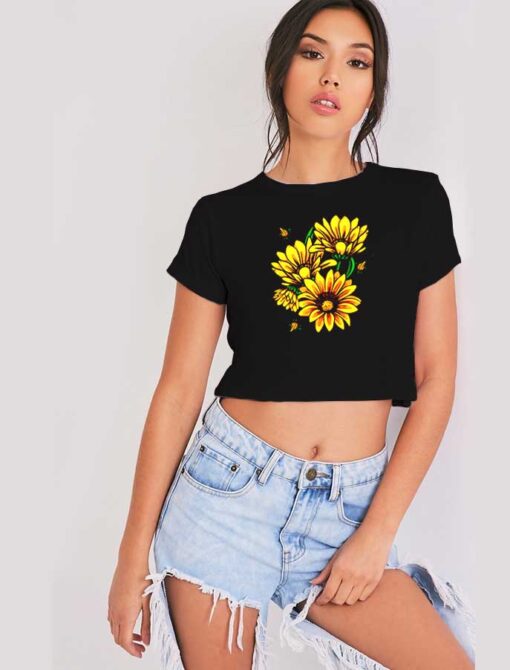 Yellow Sunflower Floral Watercolor Art Crop Top Shirt