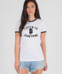 Listen To John Prine Microphone Logo Ringer Tee
