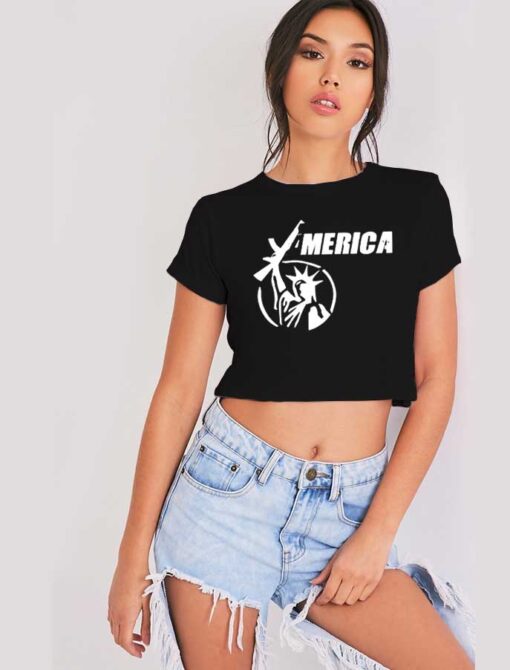 Revolution America Liberty Statue AK-47 Crop Top Shirt