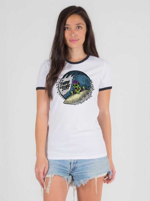 The Temple Of Surf Skeleton Surfing Ringer Tee