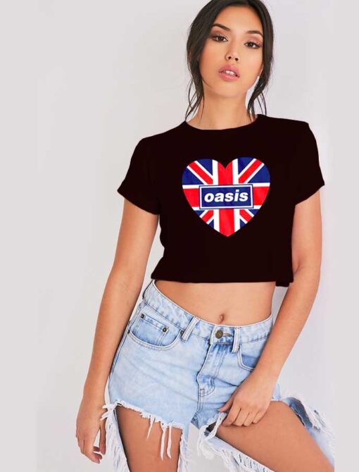 Oasis Love British Flag Logo Crop Top Shirt