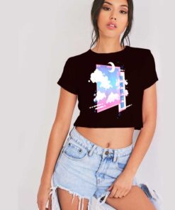 Retro Japanese Vaporwave Kawaii Moon Crop Top Shirt