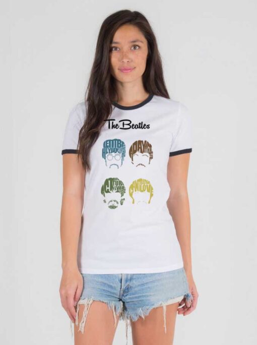 The Beatles Cartoon Head Band Ringer Tee