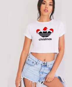 Christmas Adidas Logo With Santa Hat Crop Top Shirt
