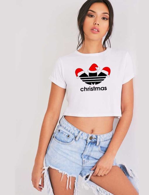 Christmas Adidas Logo With Santa Hat Crop Top Shirt