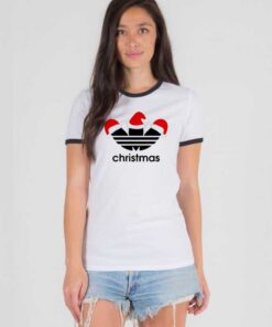 Christmas Adidas Logo With Santa Hat Ringer Tee