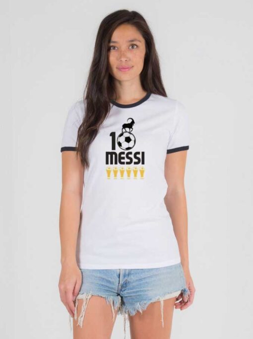 Messi 10 GOAT Six Ballon d'Or Ringer Tee