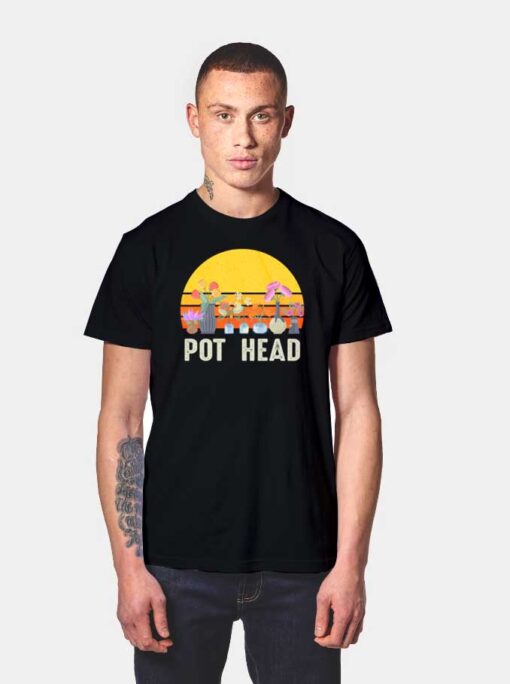 Pot Head Stone Plant Retro Sunset T Shirt