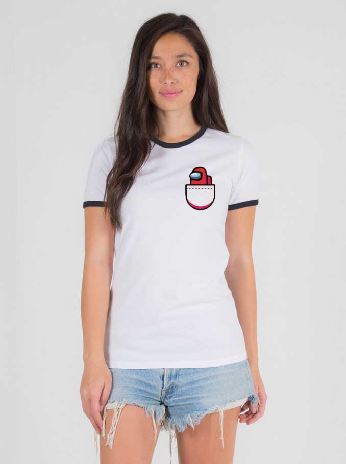 Among Us Red Impostor Pocket Style Ringer Tee