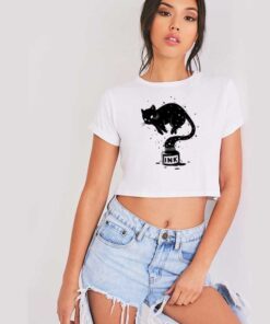 Black Cat Ink Bottle Art Crop Top Shirt