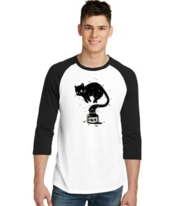 Black Cat Ink Bottle Art Raglan Tee