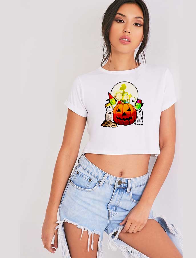 Charlie Brown Family Halloween Pumpkin Crop Top Shirt
