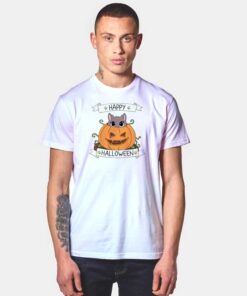 Cute Cat in Pumpkin Happy Halloween T Shirt